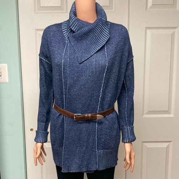 NWOT Poof! Open Cardi dropped shoulder Oversized collar Color:Blue Denim; Size M - Picture 2 of 11